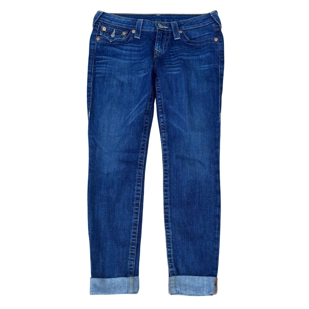 True Religion Women's Section Skinny Dark Wash Jeans Horseshoe Flap Pocket Sz 29